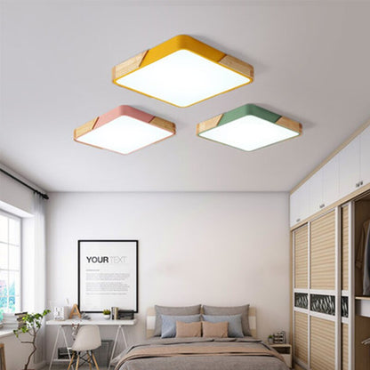 Square Solid Wood Nordic Macaron Creative Ceiling Light