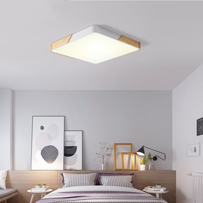 Square Solid Wood Nordic Macaron Creative Ceiling Light