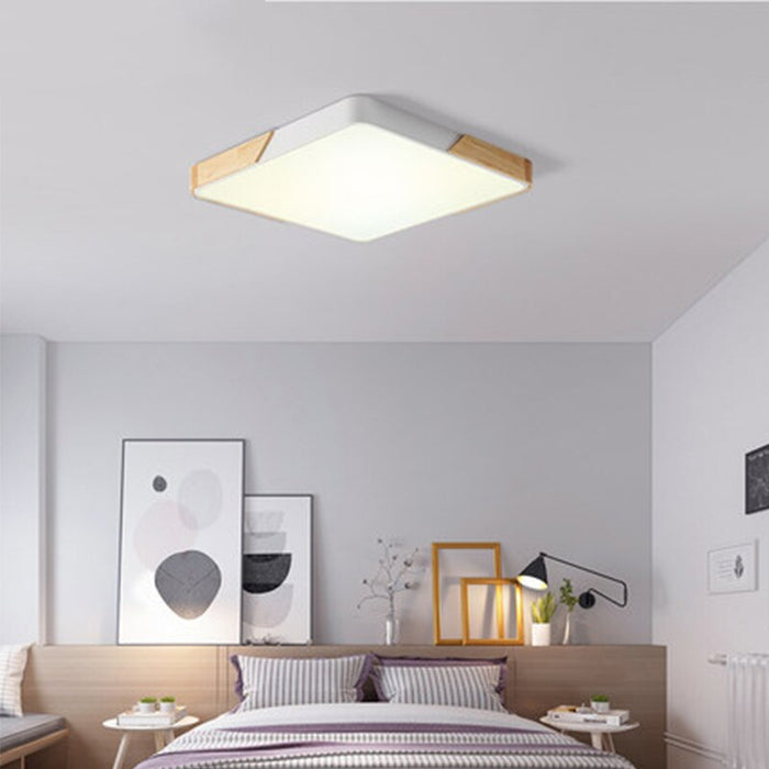 Square Solid Wood Nordic Macaron Creative Ceiling Light