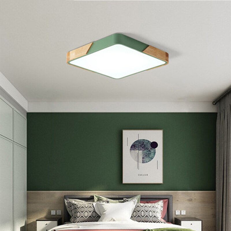 Square Solid Wood Nordic Macaron Creative Ceiling Light