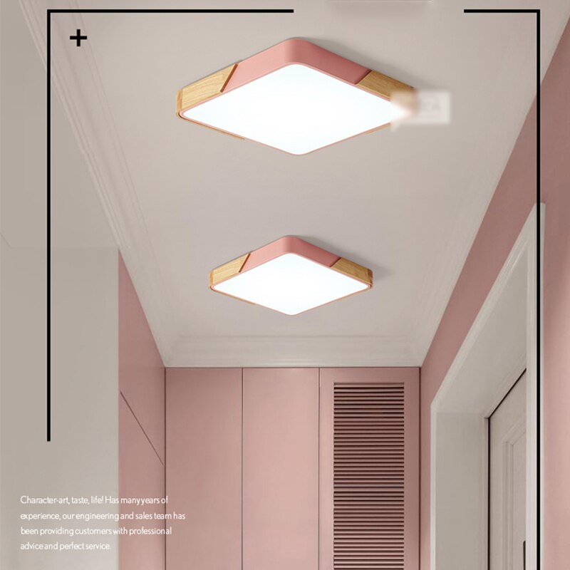 Square Solid Wood Nordic Macaron Creative Ceiling Light