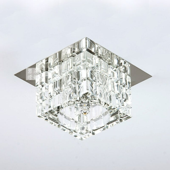 3W Square Crystal Stainless Steel Ceiling Lamp