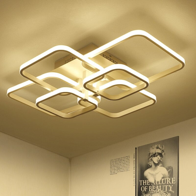 Square Shaped White Iron LED Ceiling Lamp