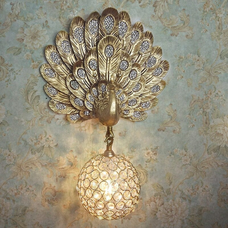 Golden Peacock Sculpture Wall Light Fixture