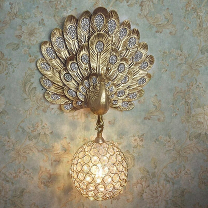 Golden Peacock Sculpture Wall Light Fixture