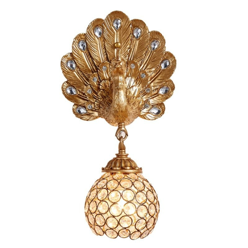 Golden Peacock Sculpture Wall Light Fixture