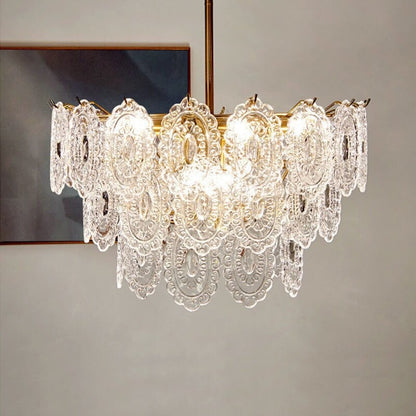 Luxury Glass Pattern Multi-Layer Chandelier Light