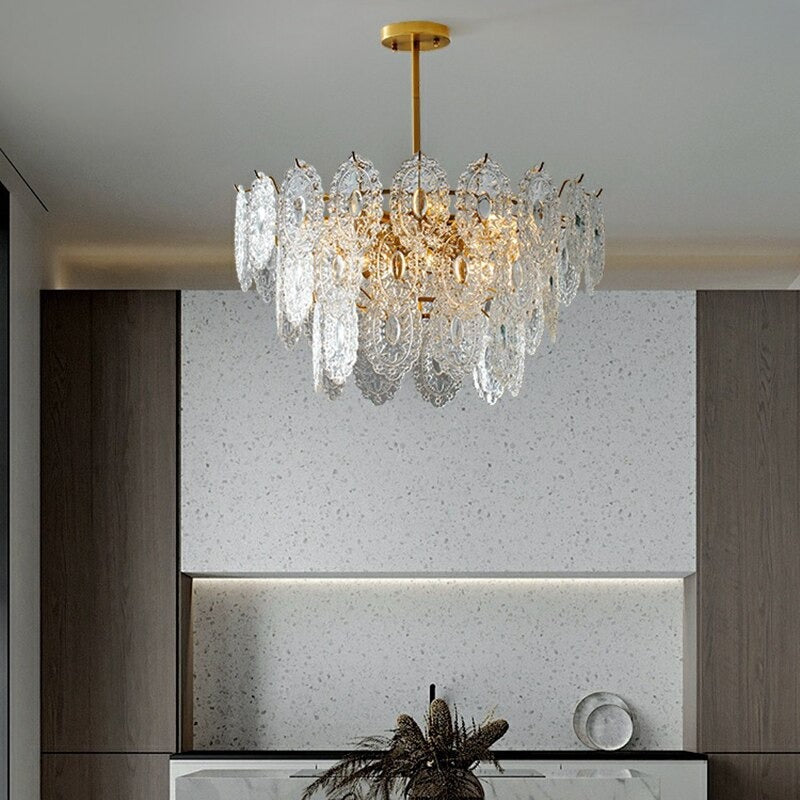 Luxury Glass Pattern Multi-Layer Chandelier Light