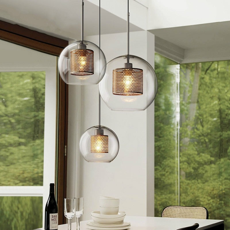 Minimalist Hollow Iron Glass Ball Pendant Lamp