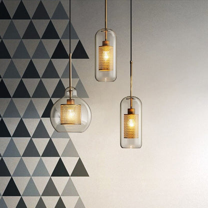 Minimalist Hollow Iron Glass Ball Pendant Lamp