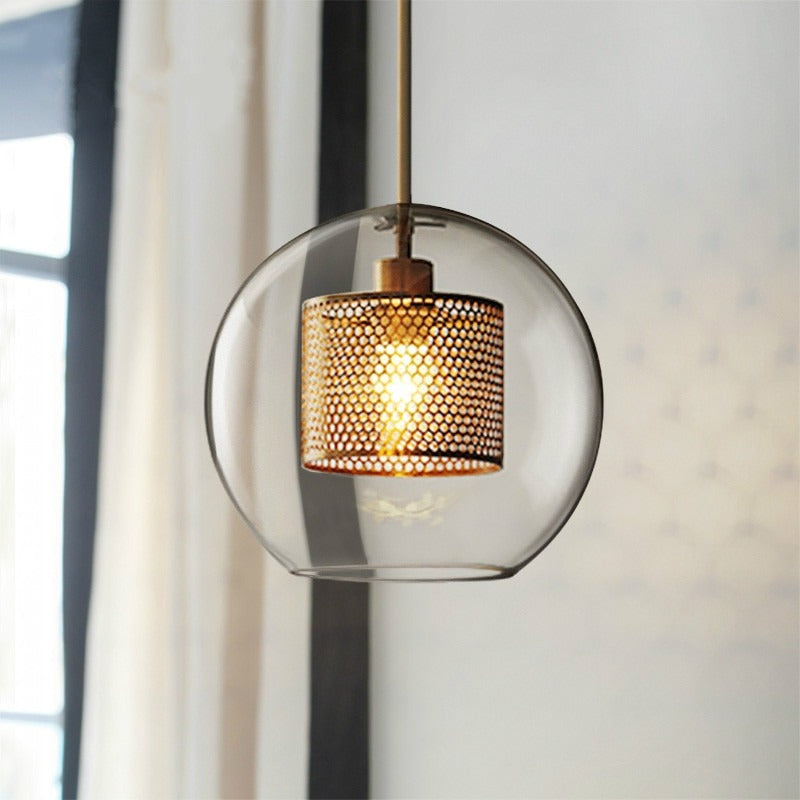 Minimalist Hollow Iron Glass Ball Pendant Lamp