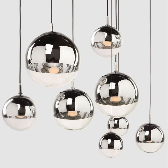 Silver Glass Ball Mirror Lamp Pendant Light