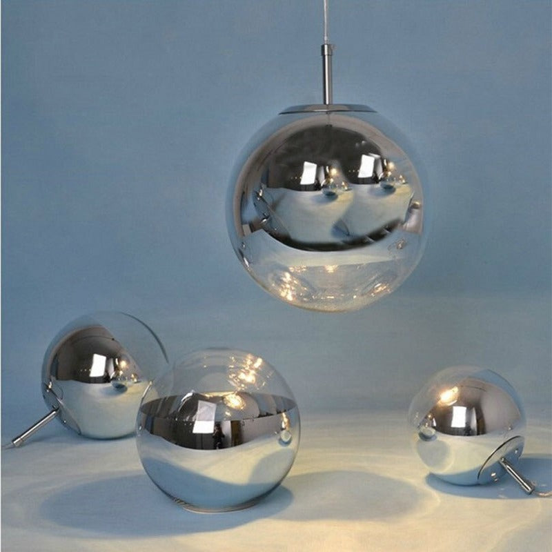 Silver Glass Ball Mirror Lamp Pendant Light