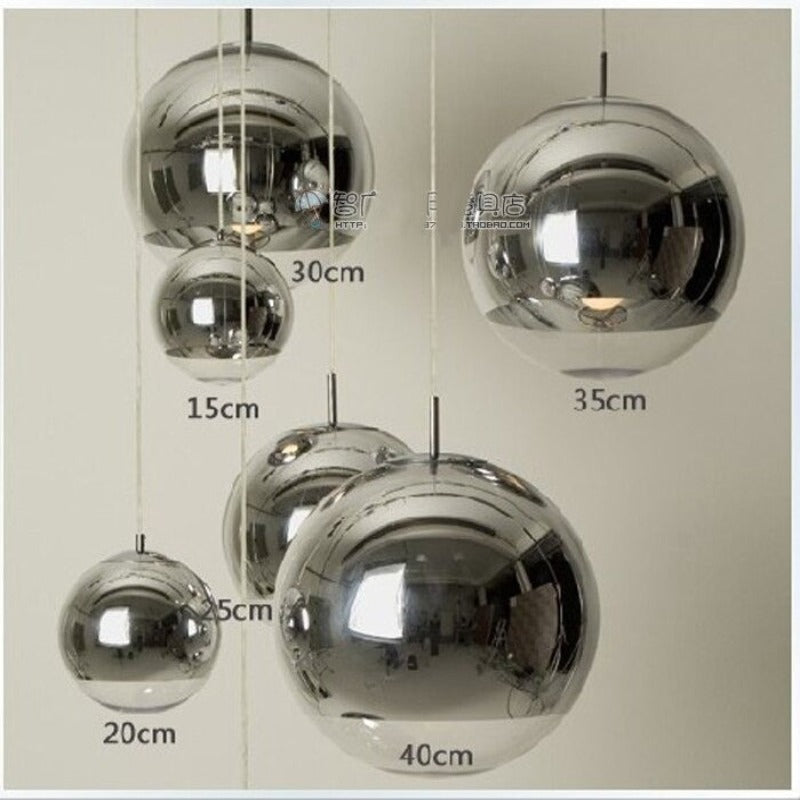 Silver Glass Ball Mirror Lamp Pendant Light