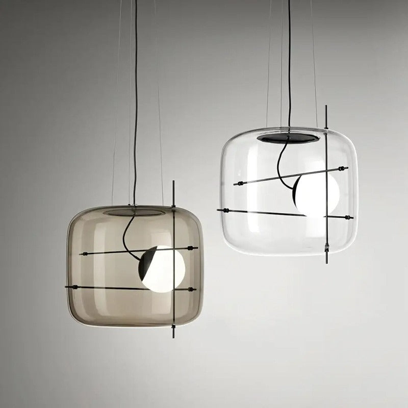 Square Single Clear Glass Pendant Lamp