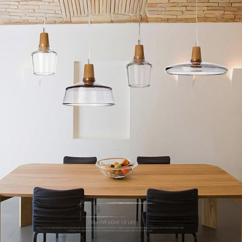 Creative Wooden Decor Hanging Glass Pendant Lamp