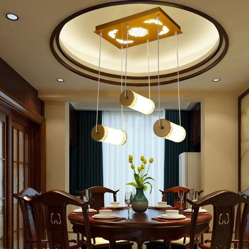 Chinese Style Cylinder Golden Pendant Lamp