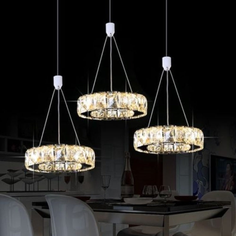 Modern Stainless Steel Circular Crystal Pendant Light