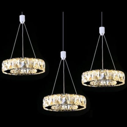 Modern Stainless Steel Circular Crystal Pendant Light