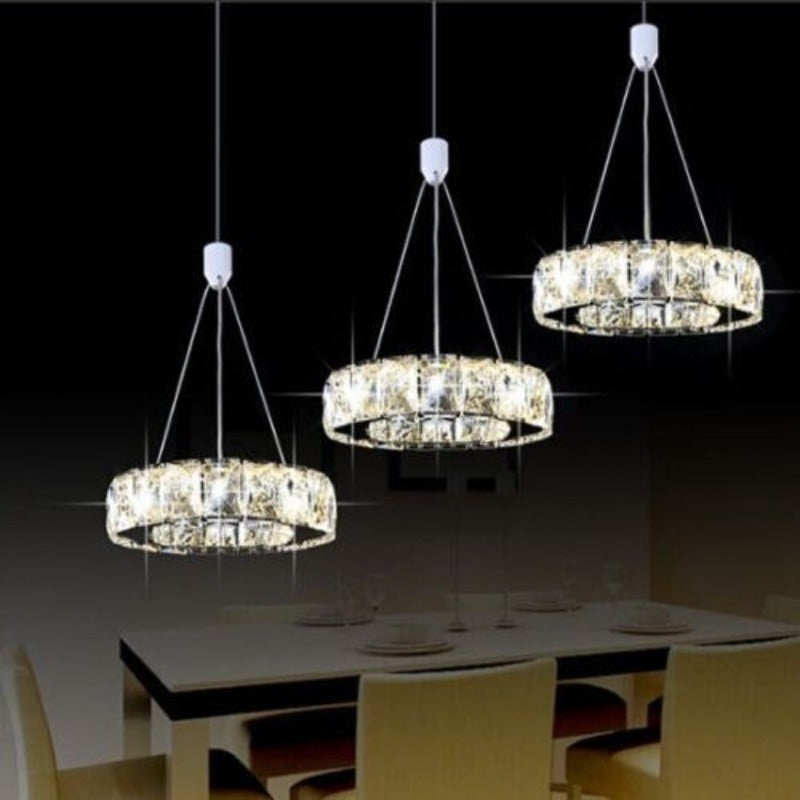 Modern Stainless Steel Circular Crystal Pendant Light