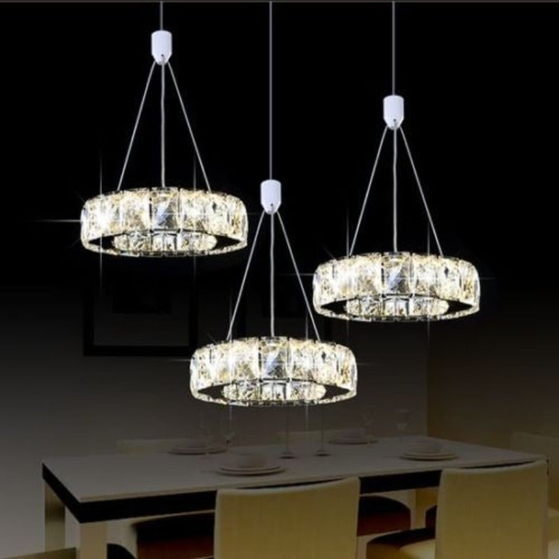 Modern Stainless Steel Circular Crystal Pendant Light