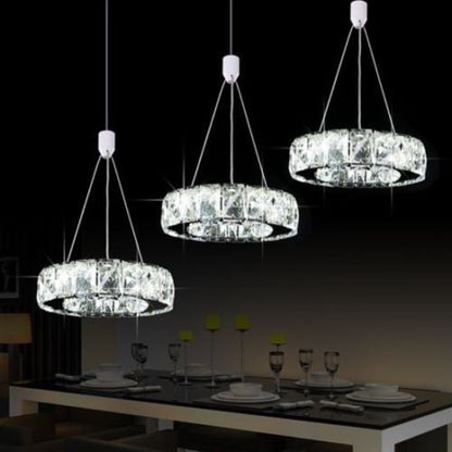 Modern Stainless Steel Circular Crystal Pendant Light