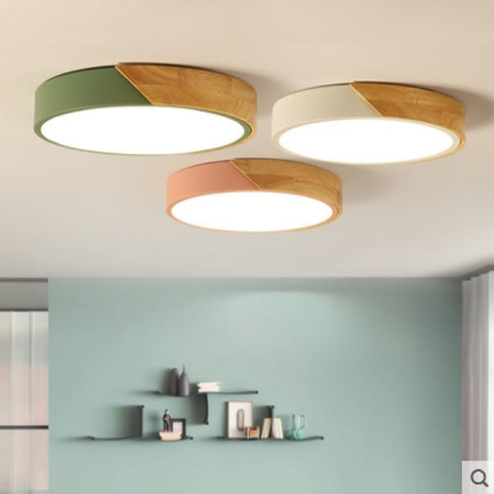 Nordic Minimalist Wooden Round Ceiling Lamp