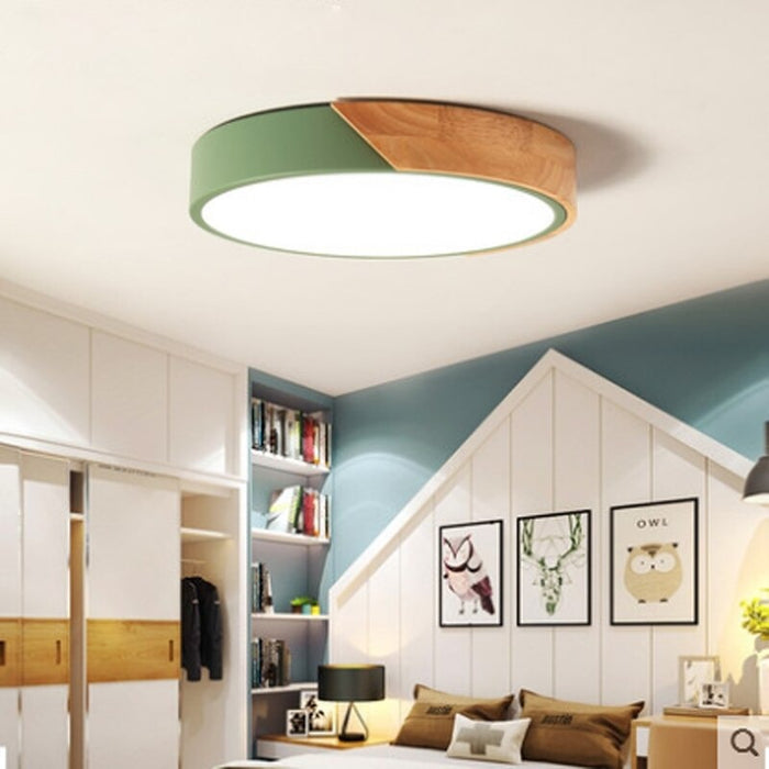 Nordic Minimalist Wooden Round Ceiling Lamp