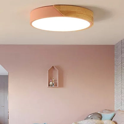 Nordic Minimalist Wooden Round Ceiling Lamp