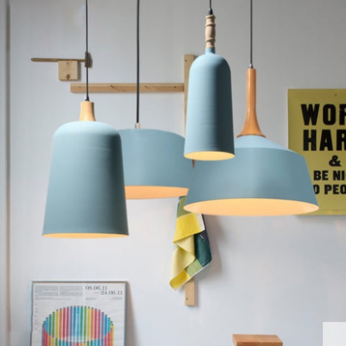 Nordic Minimalist Wood Blue Single Pendant Lamp