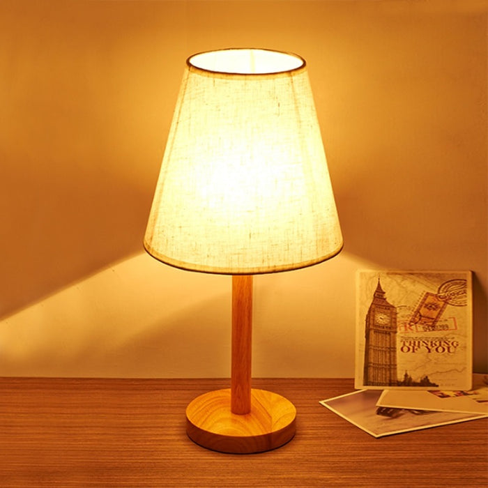 Nordic Wooden White Fabric Lampshade Table Lamp