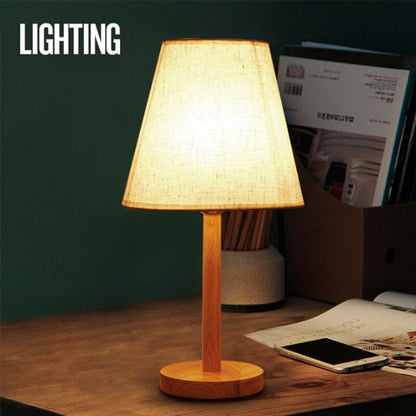 Nordic Wooden White Fabric Lampshade Table Lamp