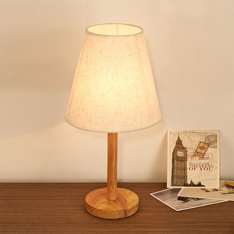 Nordic Wooden White Fabric Lampshade Table Lamp