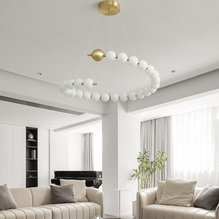 Nordic Round Pearl LED Necklace Chandelier