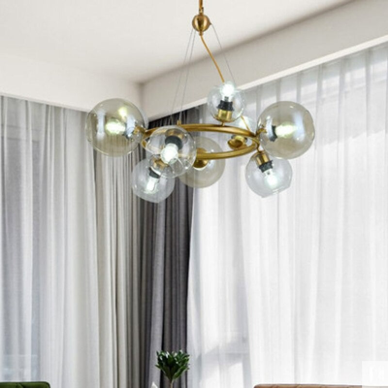 Clear Glass Balls Golden Metal Chandelier