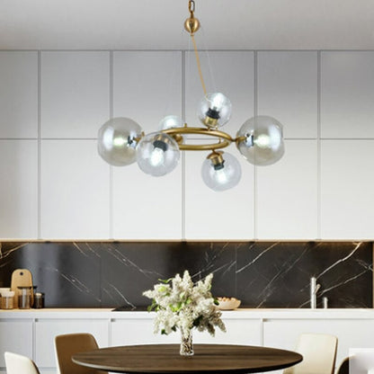 Clear Glass Balls Golden Metal Chandelier