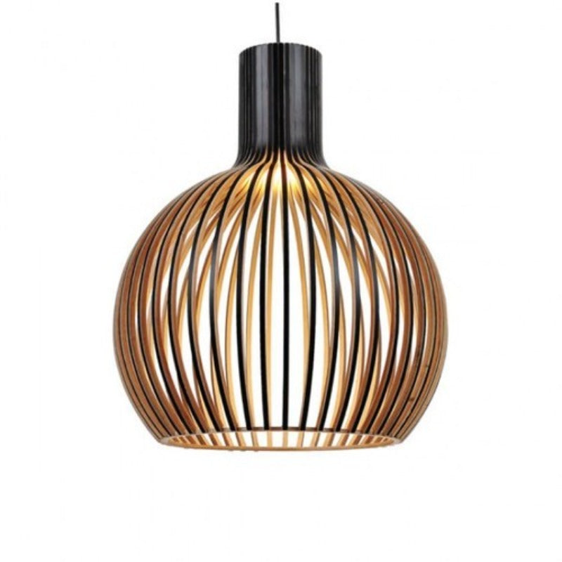 Modern Minimalist Black Wood Bird Cage Pendant Lamp