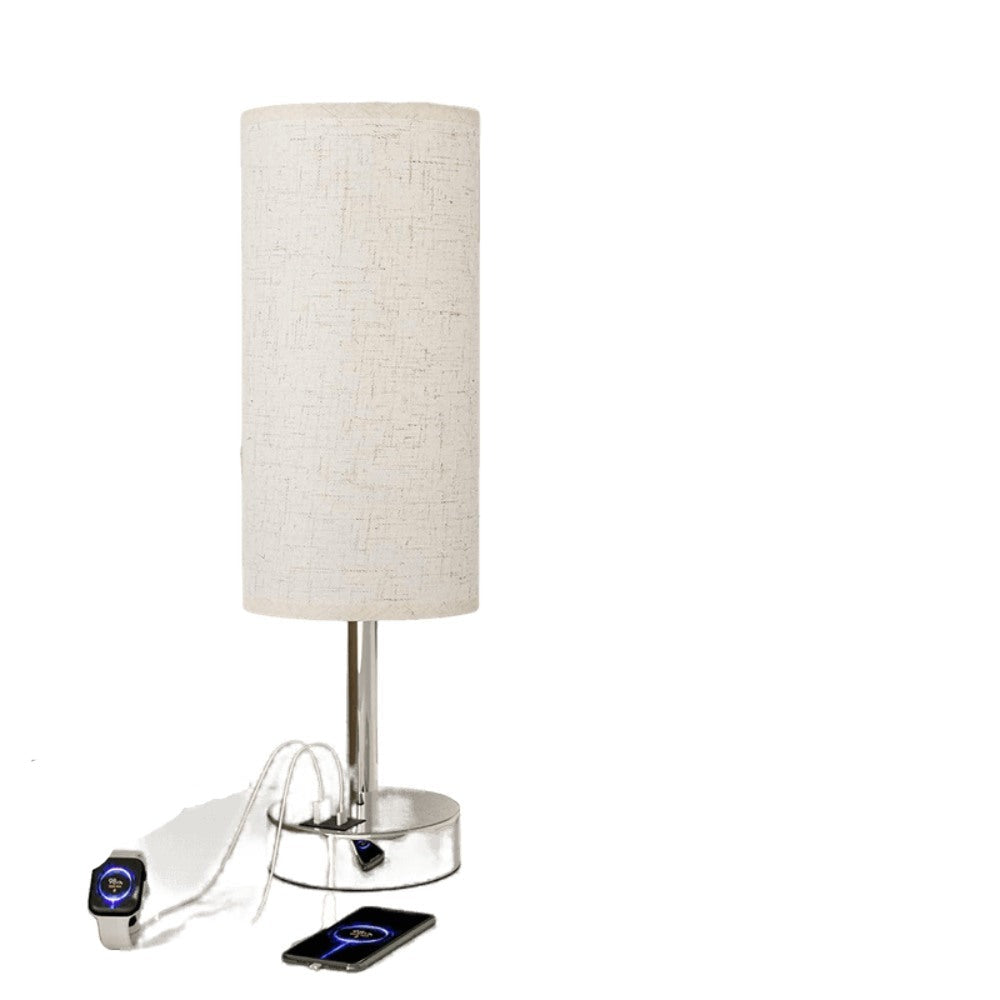 Fabric Shade Silver Base Smart Bedroom Table Lamp