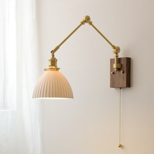 Retro Copper Rocker Arm Adjustable Ceramic Wall Lamp