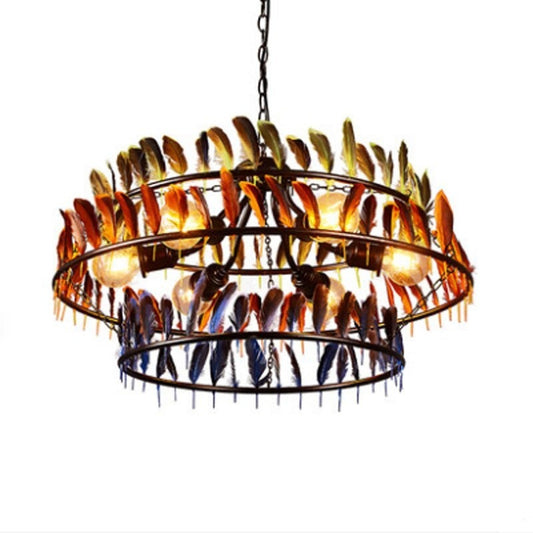 Retro Three Layered Feather Iron Pendant Lamp