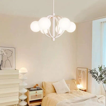 Retro Simple White Metal Six-Head Glass Ball Chandelier