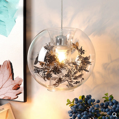 Transparent Glass Ball Tin Foil Flower Pendant Lamp