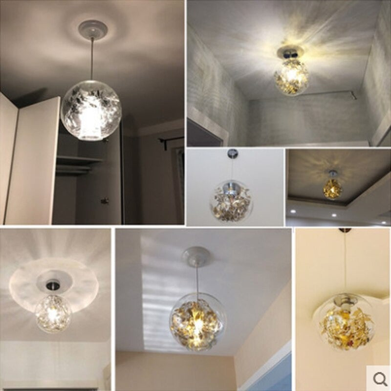 Transparent Glass Ball Tin Foil Flower Pendant Lamp