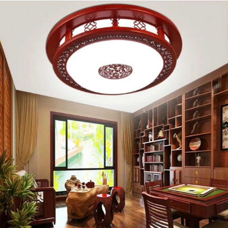 Vintage Sculpture Red Wood LED Ceiling Light