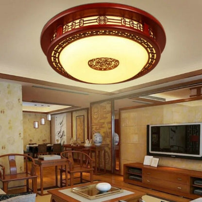 Vintage Sculpture Red Wood LED Ceiling Light