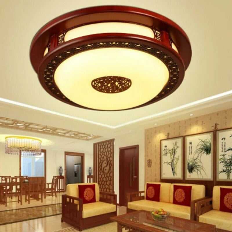 Vintage Sculpture Red Wood LED Ceiling Light