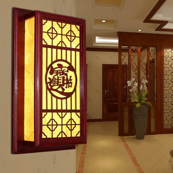 Vintage Chinese Square Carved LED Wall Lamp