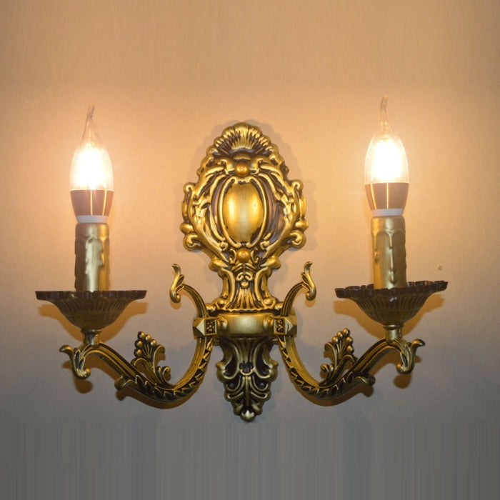 Vintage European Iron Candle Bronze Wall Lamp