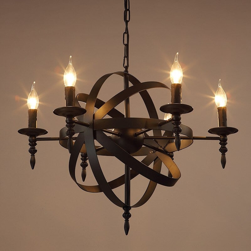 Industrial Retro European Style Iron Globe Chandelier Lamp